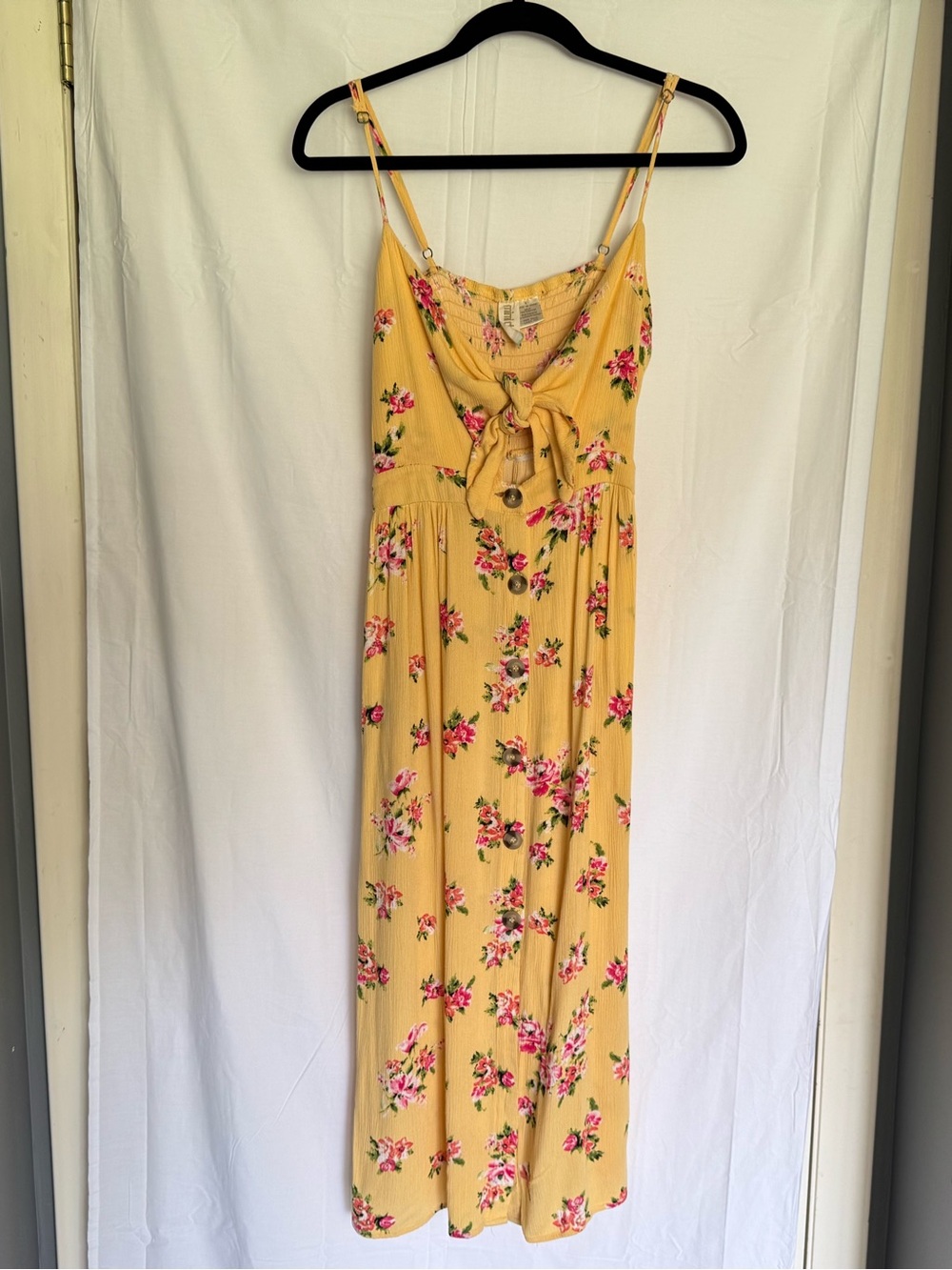 Mimi Chica Yellow Floral Tie-Front Button Down Dress Size L